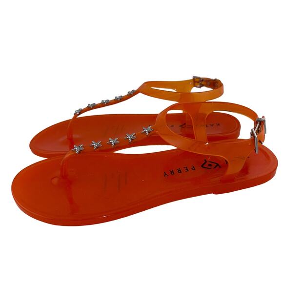 Katy Perry Orange Starfish Studded T Strap Jelly Sandals Size 6M NEW - Picture 2 of 4